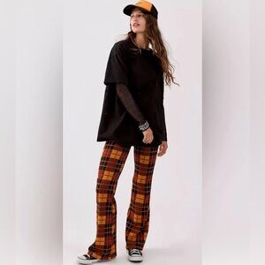 Urban Outfitters Orange & Black Plaid Flare Pants